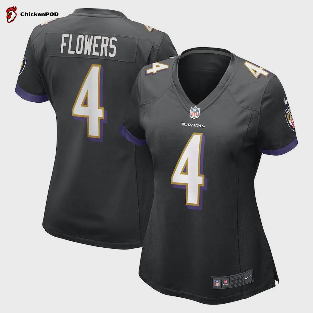 Zay Flowers 4 Baltimore Ravens Women’s Team Game Jersey – Black