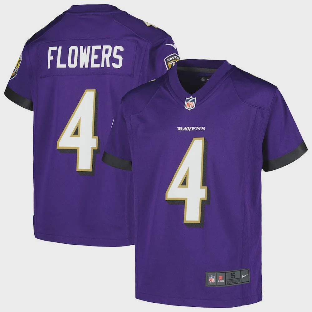 Zay Flowers 4 Baltimore Ravens YOUTH Game Jersey – Purple