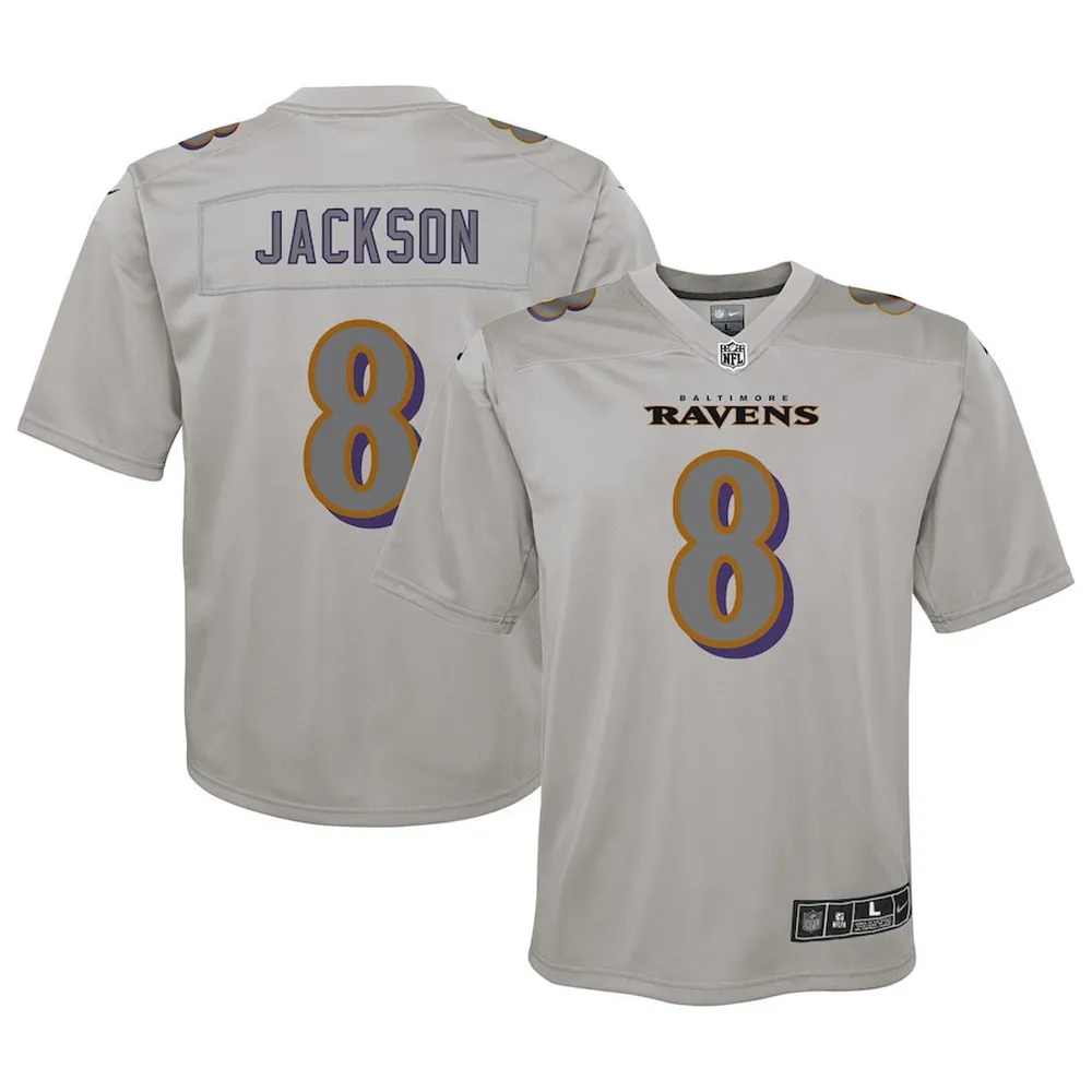 Lamar Jackson 8 Baltimore Ravens Youth Atmosphere Fashion Game Jersey – Gray