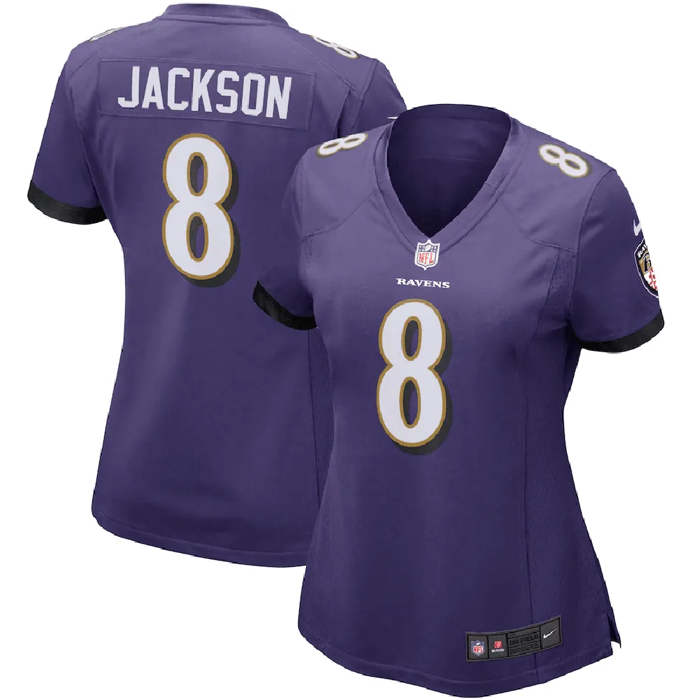 Lamar Jackson 8 Baltimore Ravens Women’s Game Player Jersey – Purple