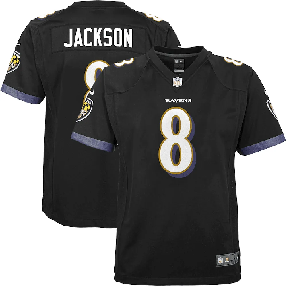 Lamar Jackson 8 Baltimore Ravens Youth Game Jersey – Black