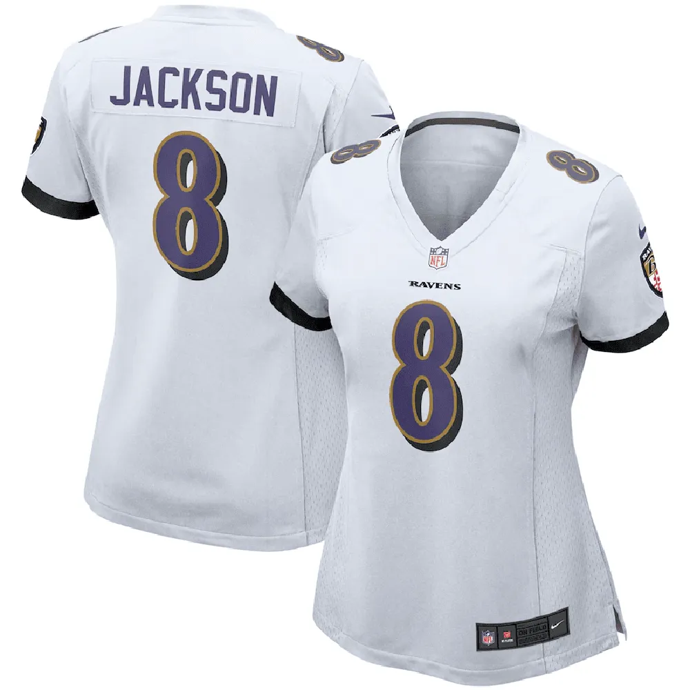 Lamar Jackson 8 Baltimore Ravens Women’s Game Jersey – White