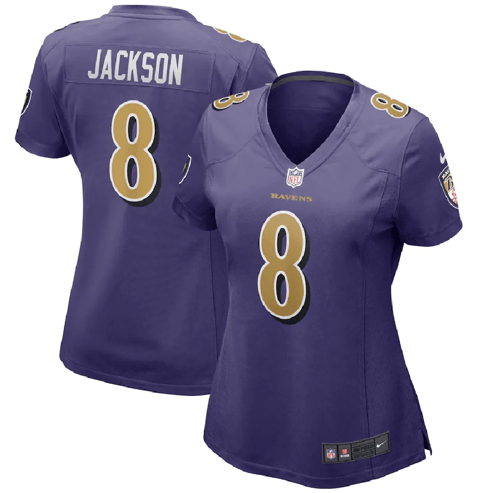 Lamar Jackson 8 Baltimore Ravens Women’s Alternate Game Player Jersey – Purple