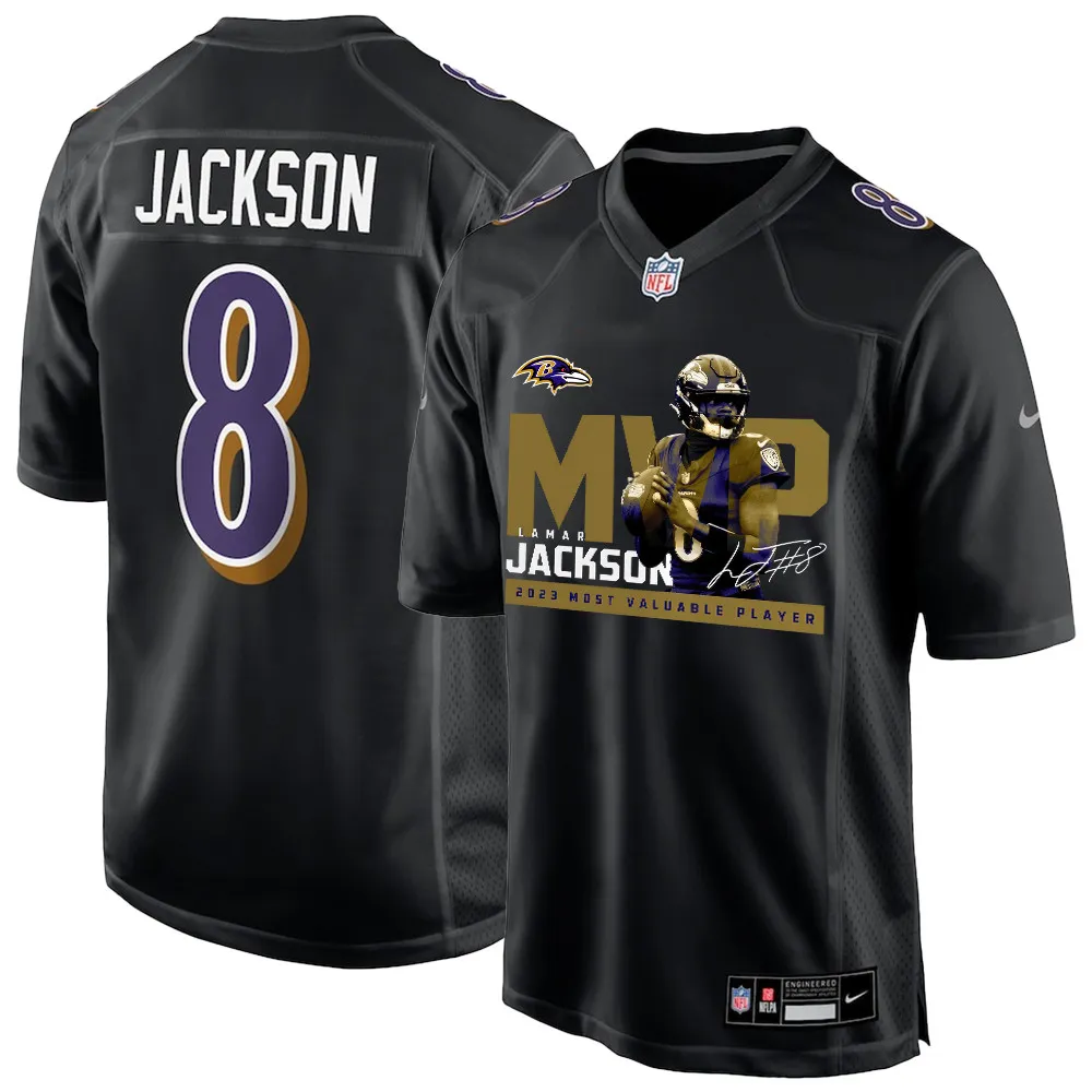 Lamar Jackson 8 Baltimore Ravens MVP 2023 Game Jersey – Black