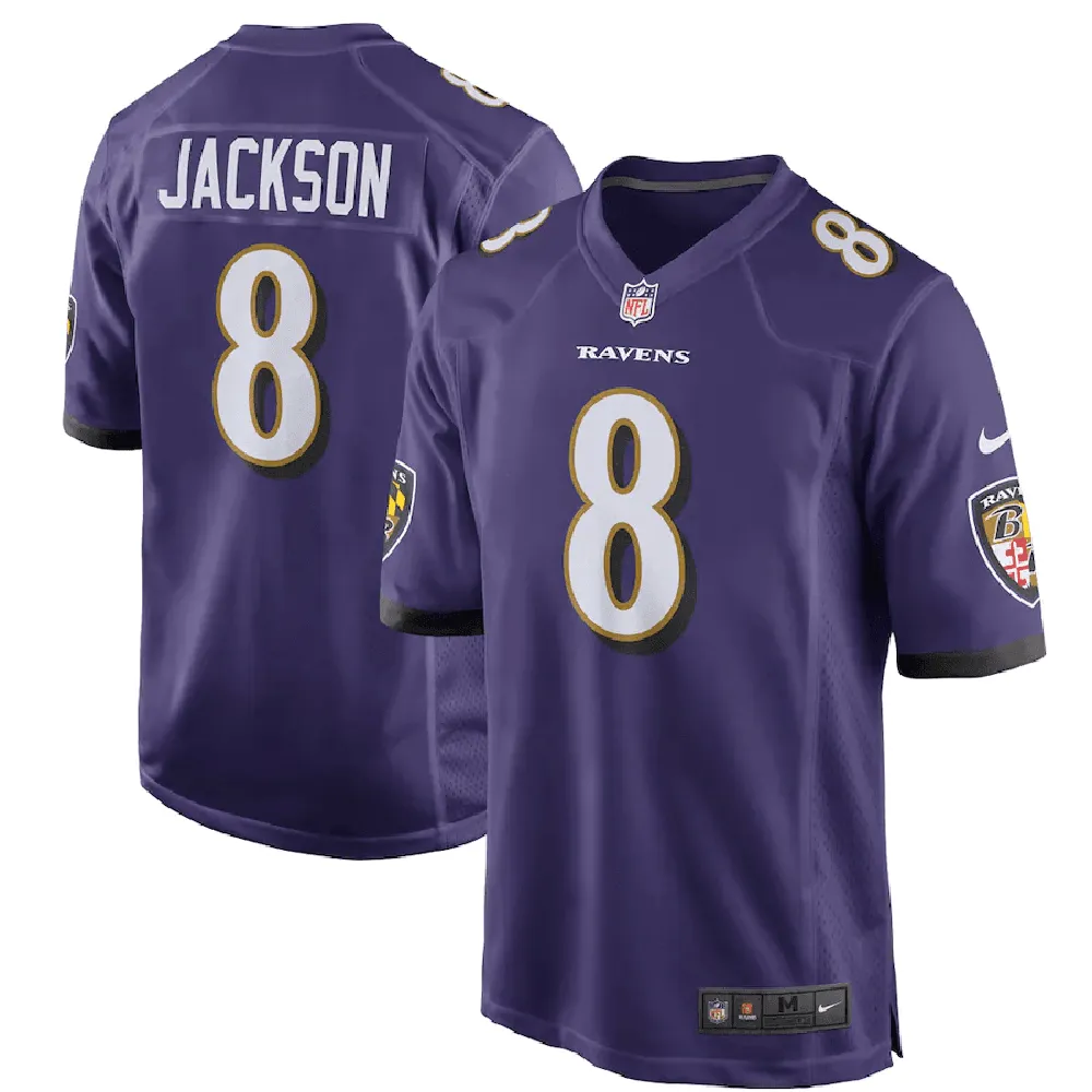 Lamar Jackson 8 Baltimore Ravens Game Player Jersey – Purple