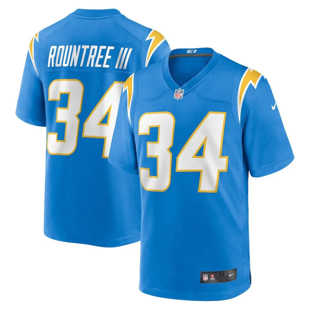 Larry Rountree III 34 Los Angeles Chargers Player Game Jersey – Powder Blue