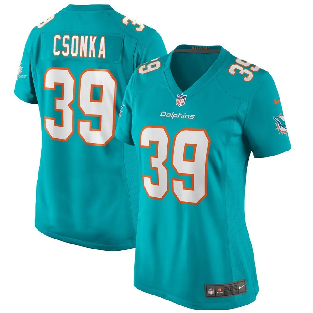 Larry Csonka 39 Miami Dolphins Women’s Game Retired Player Jersey – Aqua