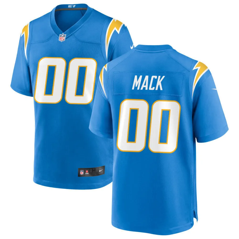 Los Angeles Chargers Khalil Mack Custom Number 00 Light Blue Alternate Game Jersey Jersey