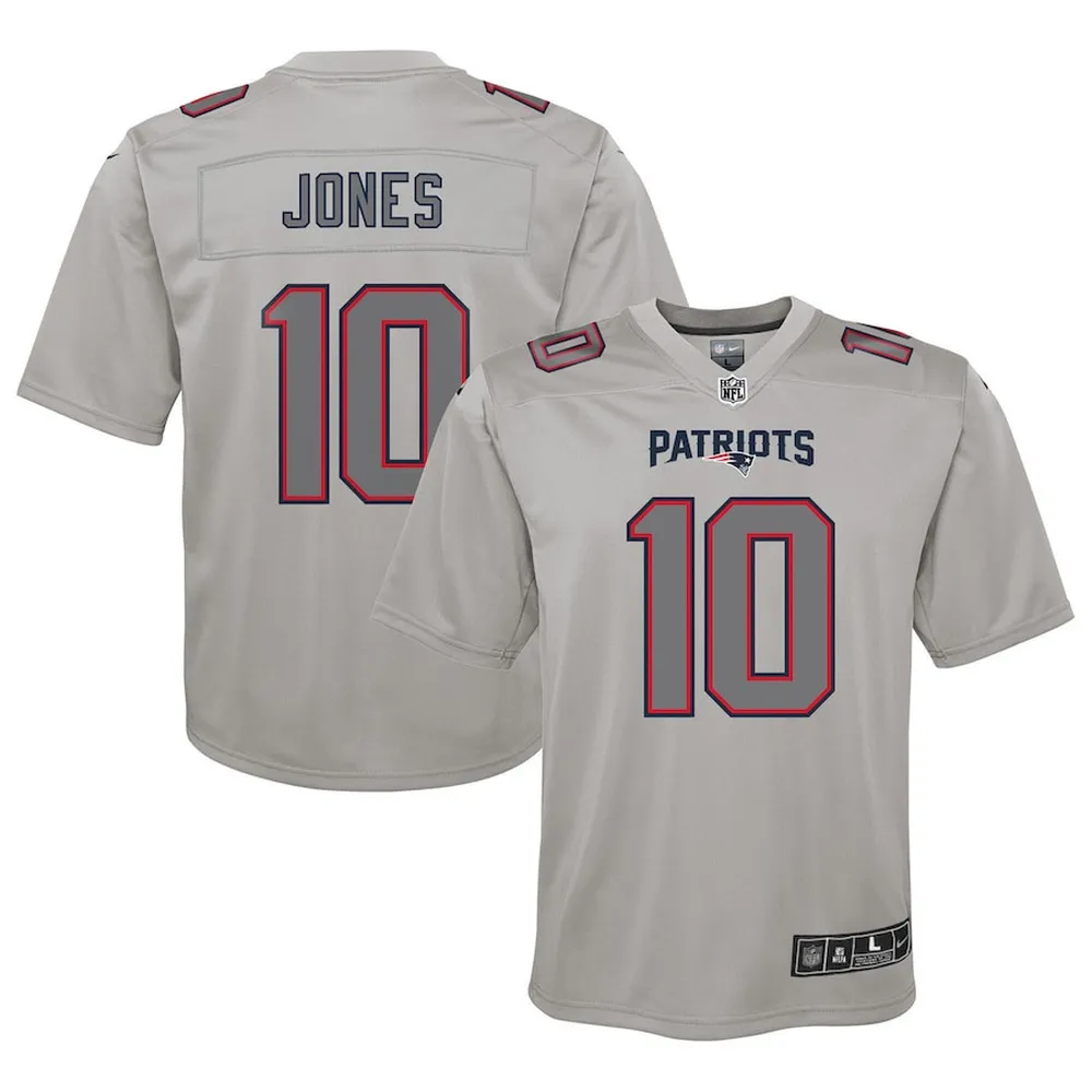 Mac Jones 10 New England Patriots Youth Atmosphere Fashion Game Jersey – Gray