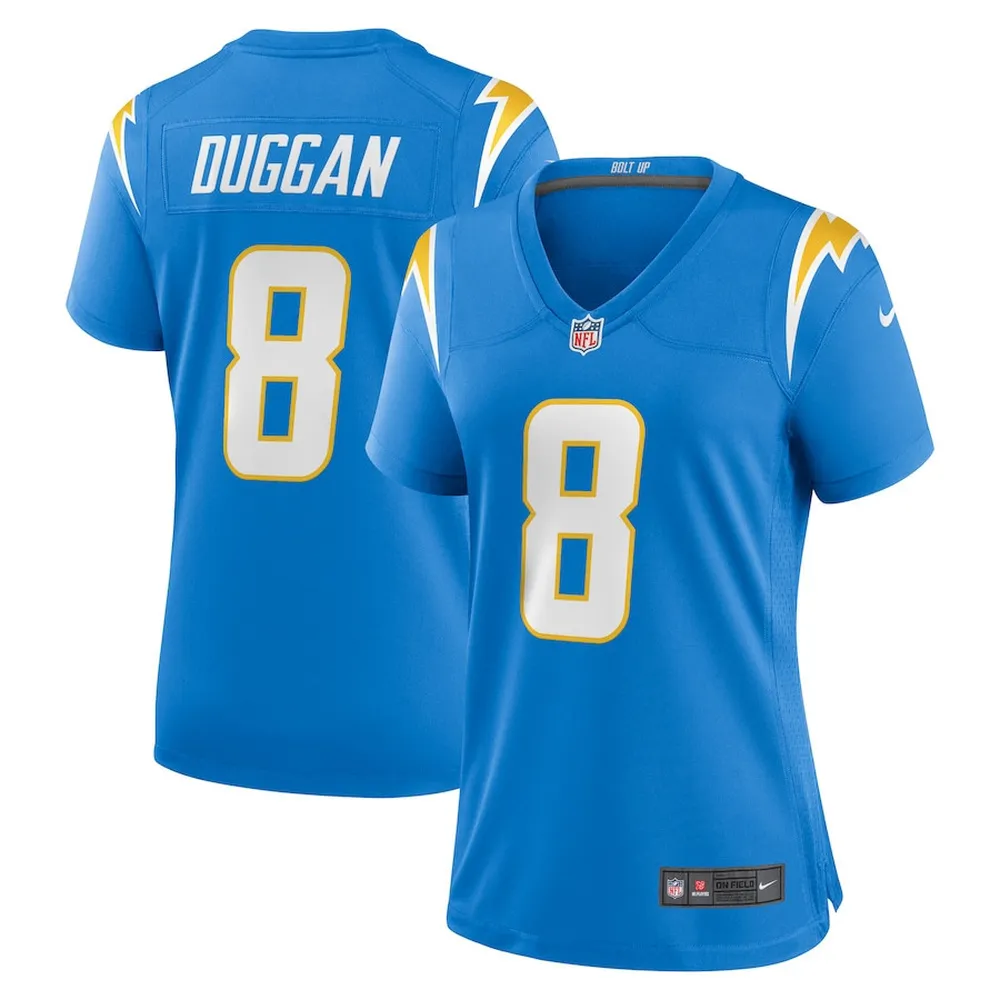 Max Duggan 8 Los Angeles Chargers Women Game Jersey – Powder Blue