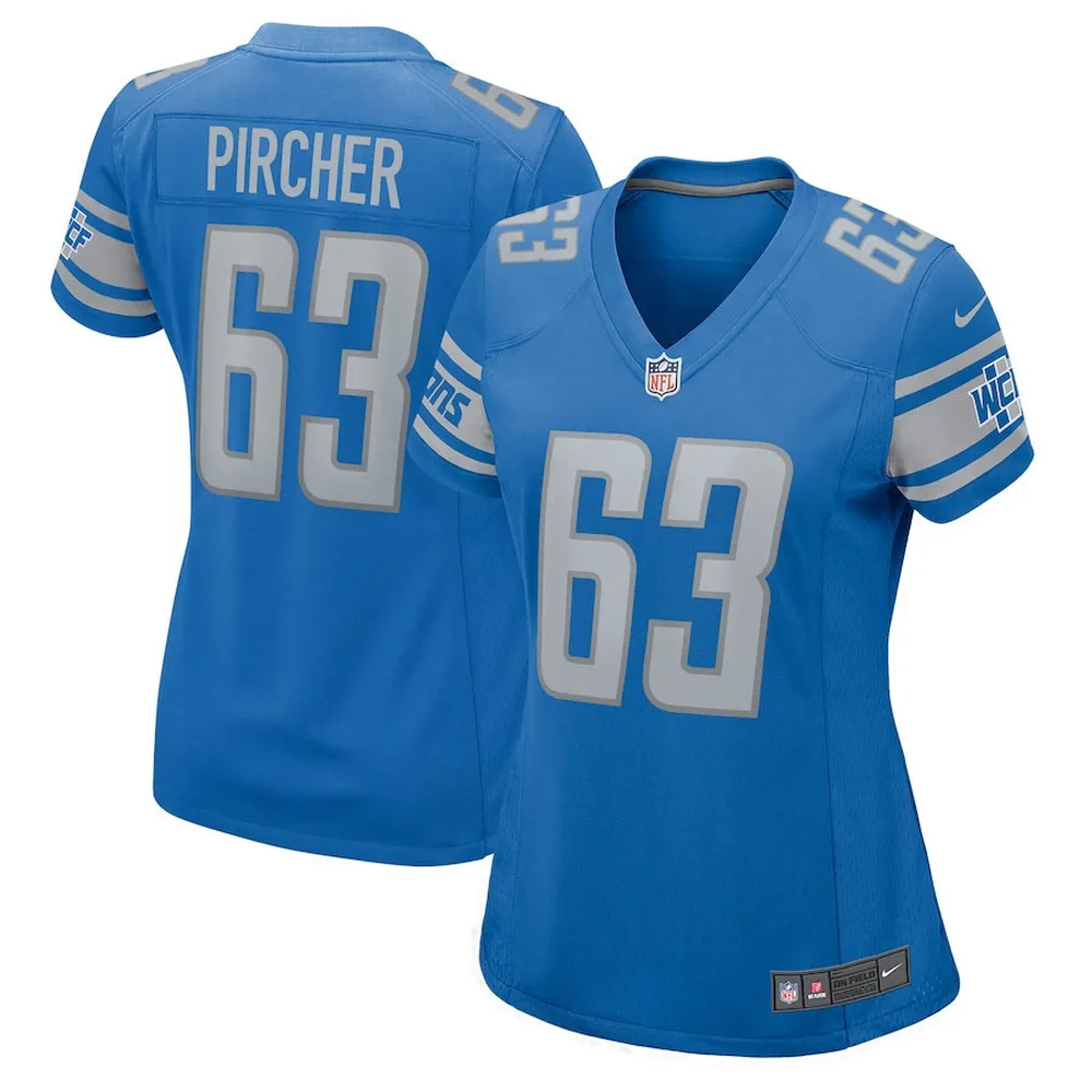 Max Pircher 63 Detroit Lions Women’s Team Game Jersey – Blue