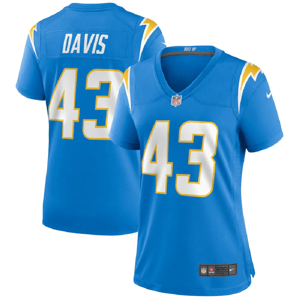 Michael Davis 43 Los Angeles Chargers Women’s Game Jersey – Powder Blue