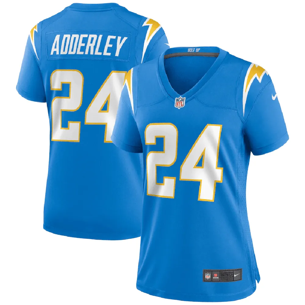 Nasir Adderley 24 Los Angeles Chargers Women’s Game Jersey – Powder Blue