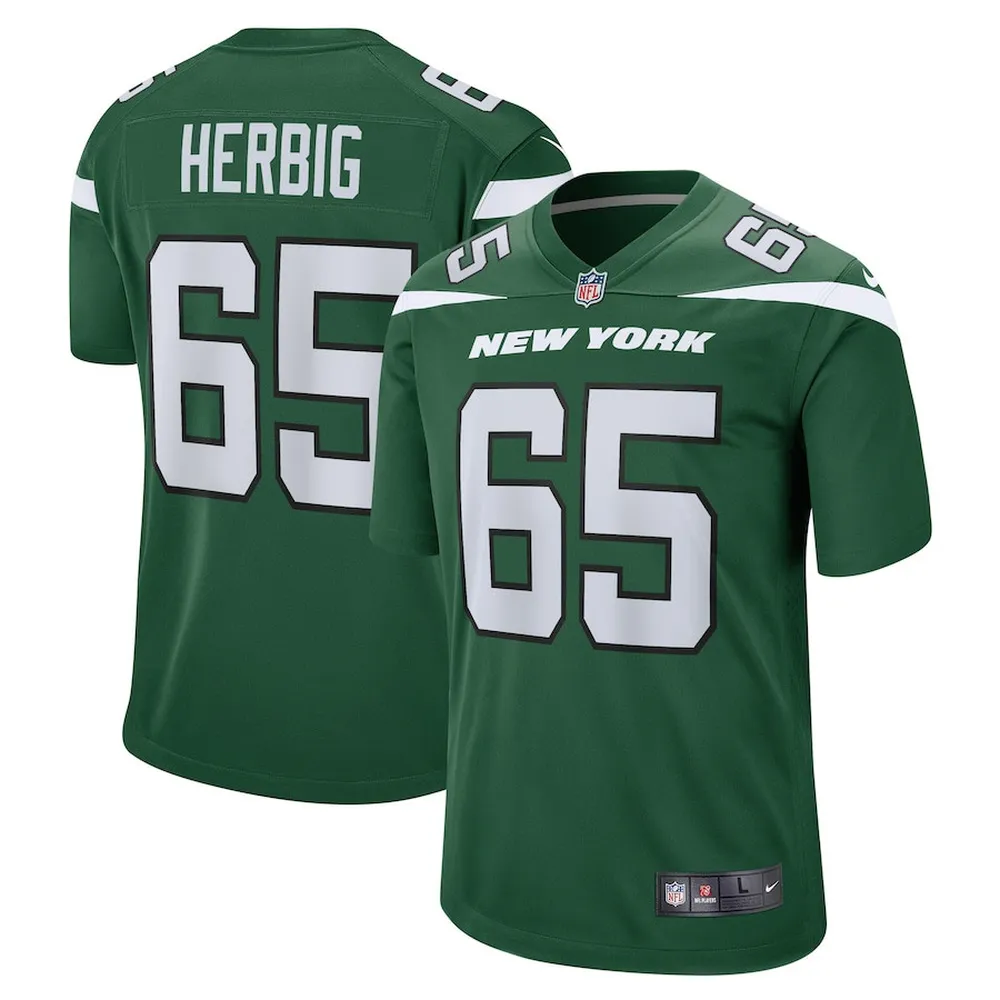 Nate Herbig New York Jets Game Player Jersey – Gotham Green