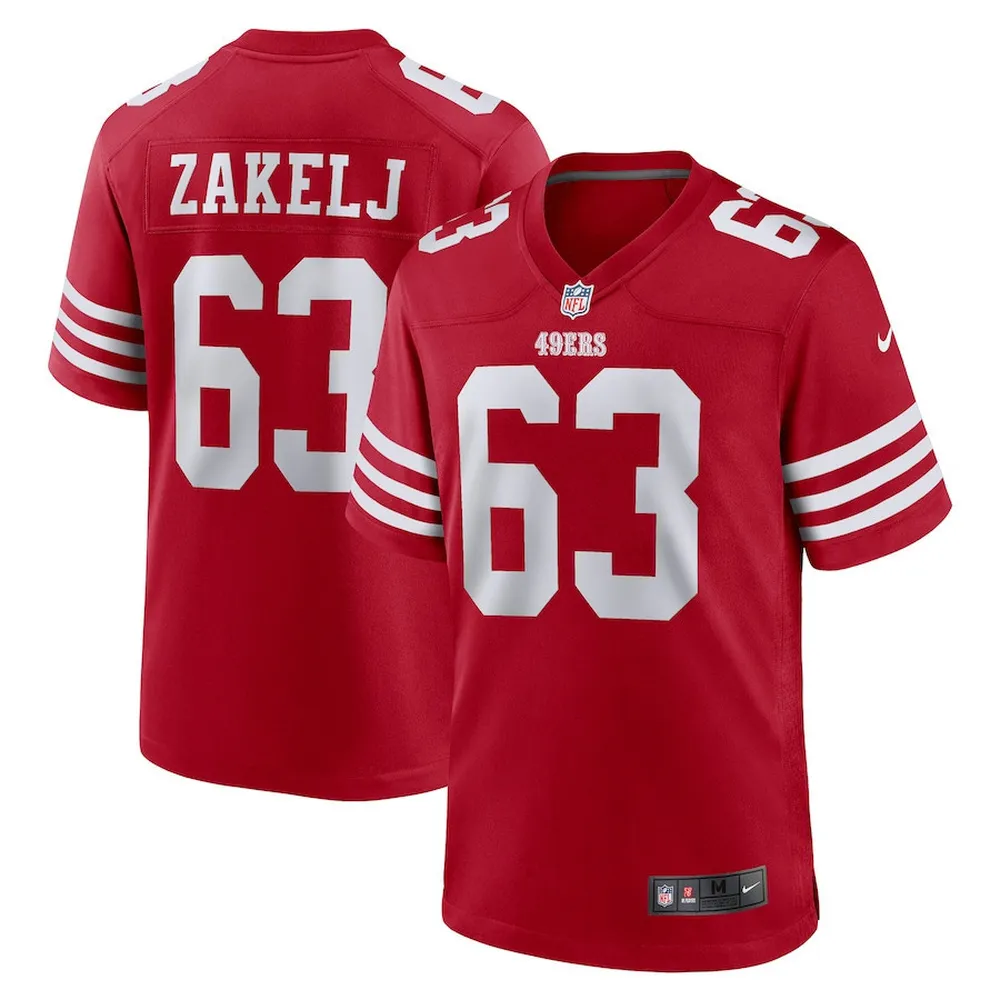 Nick Zakelj 63 San Francisco 49ers Game Player Jersey – Scarlet