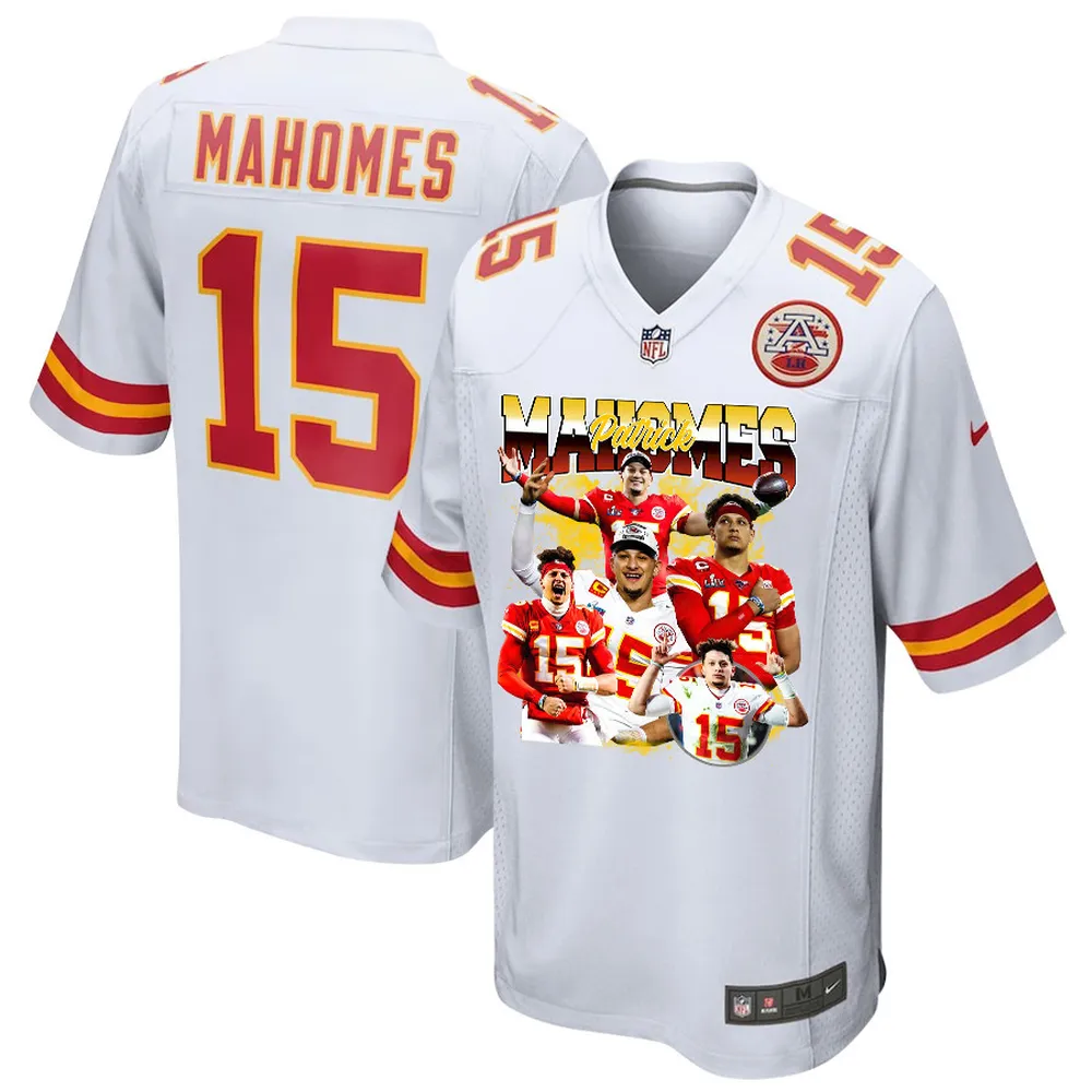 Patrick Mahomes 15 Kansas City Chiefs Arm of Gold Game Jersey – Men, White