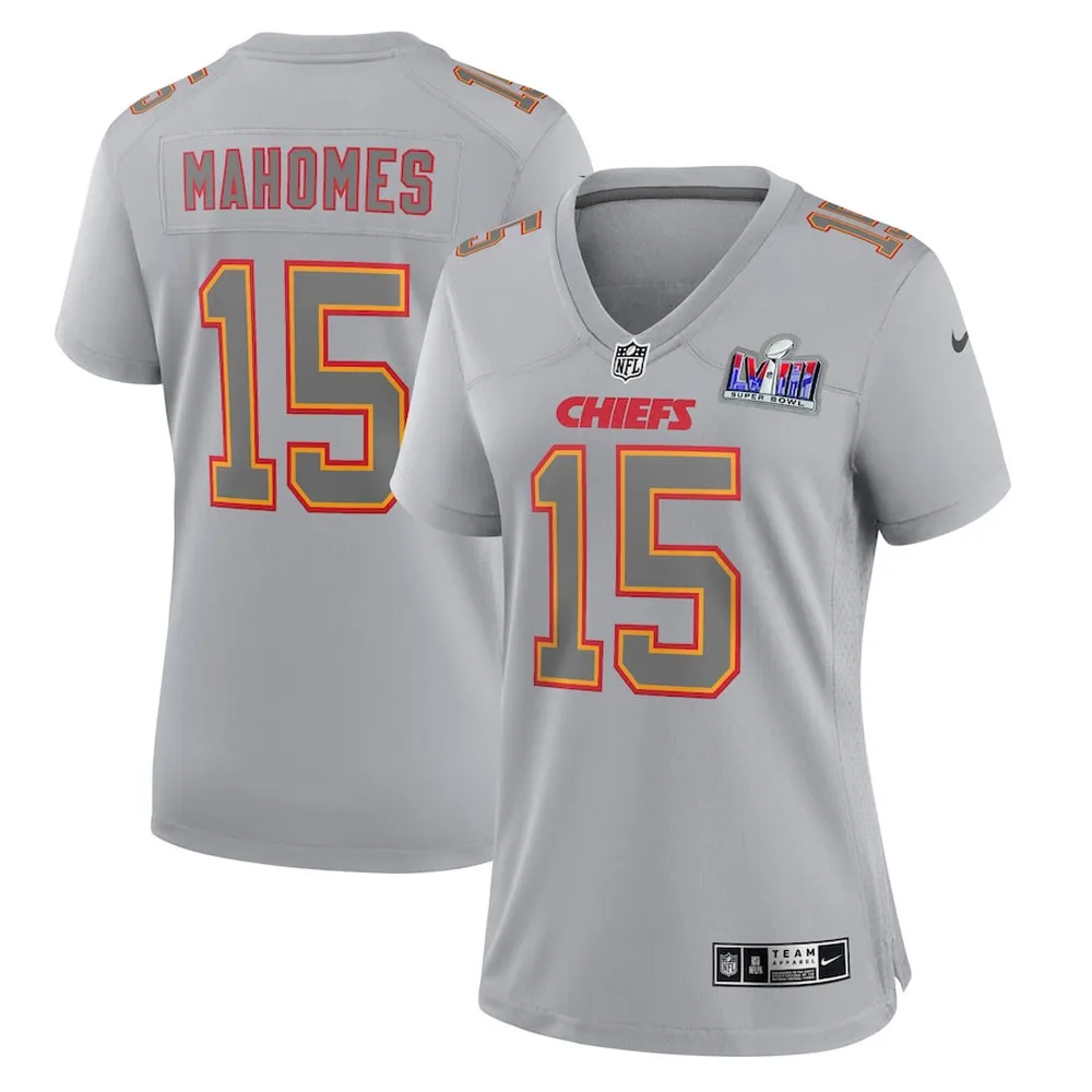 Patrick Mahomes 15 Kansas City Chiefs Super Bowl LVIII Patch Fashion Game Jersey – Grey