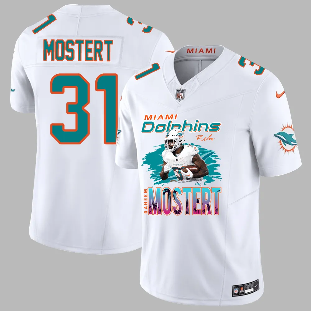 Raheem Mostert 31 Miami Dolphins Art Design Game Jersey – Men, White