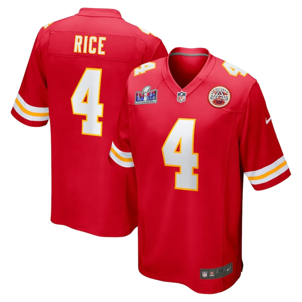 Rashee Rice 4 Kansas City Chiefs Super Bowl Lviii Patch Fashion Game Jersey – Red