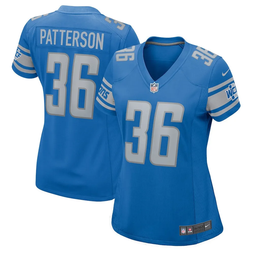 Riley Patterson 36 Detroit Lions Women’s Team Game Jersey – Blue