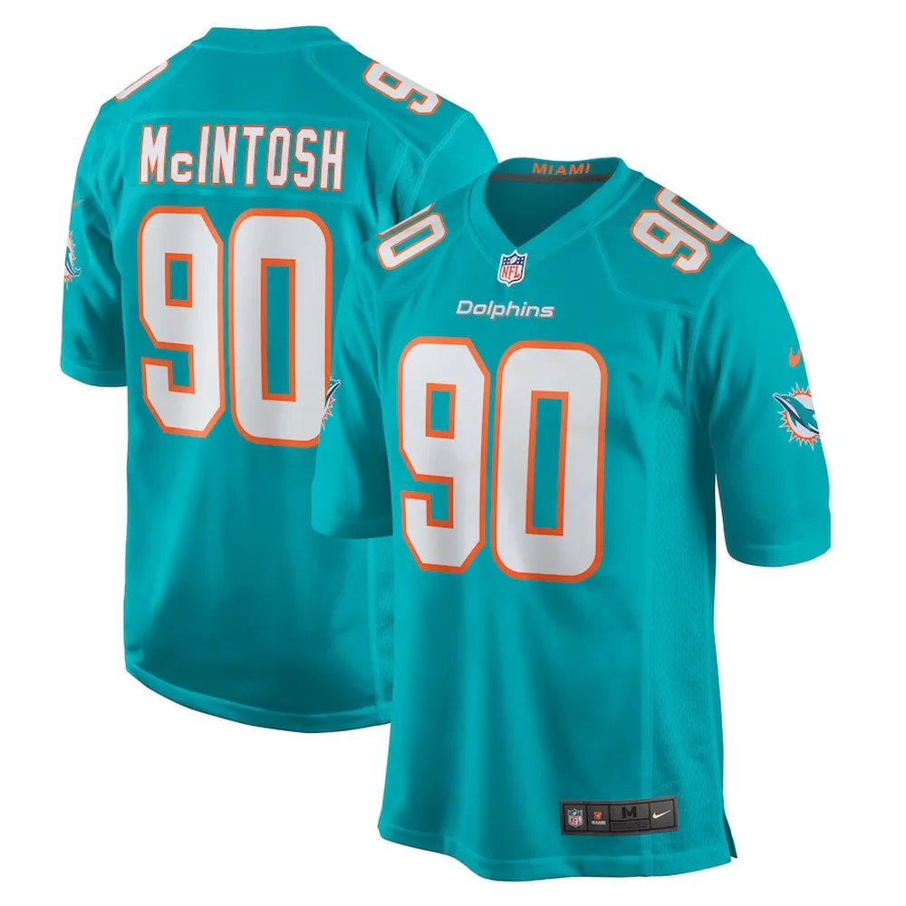 RJ McIntosh 90 Miami Dolphins Men Game Jersey – Aqua