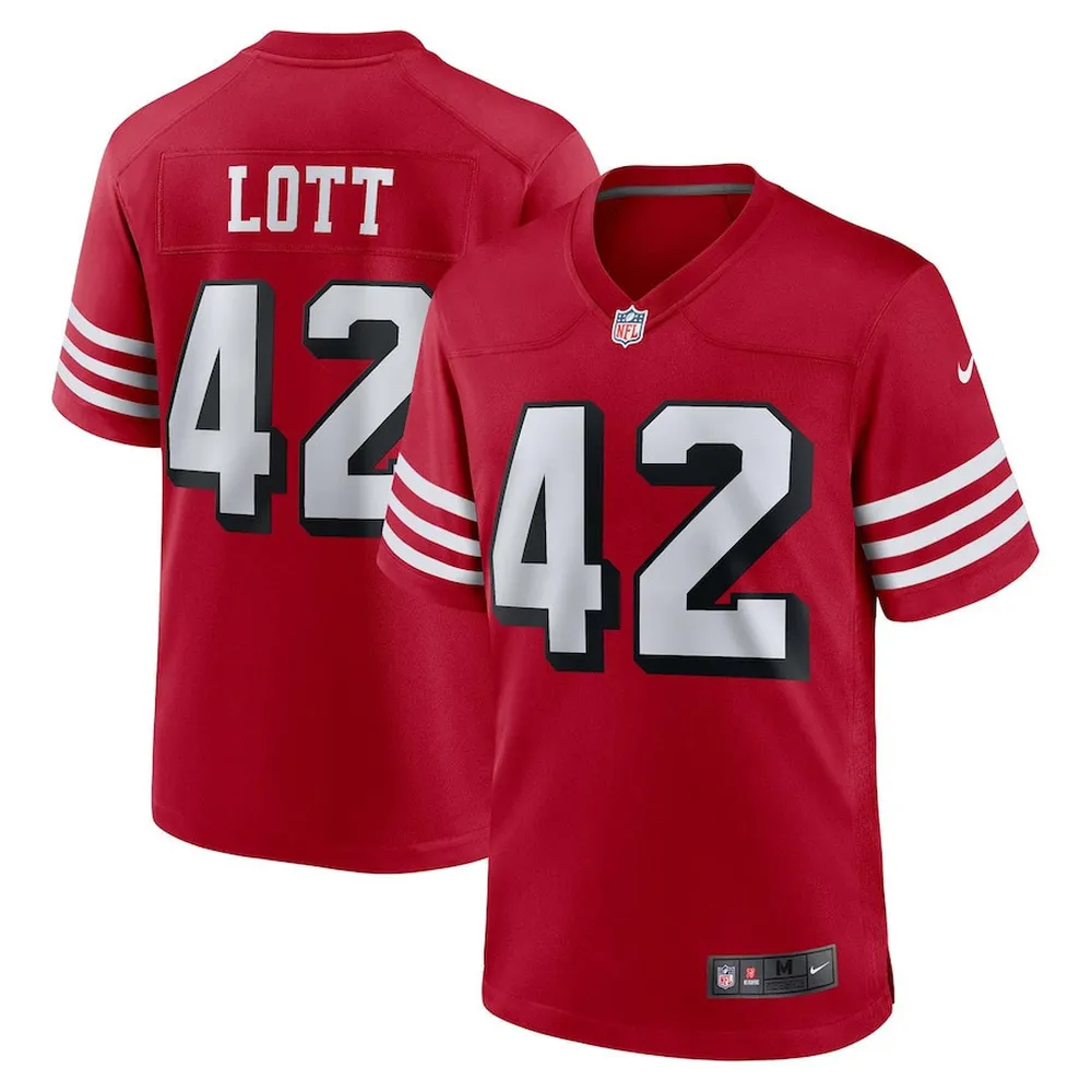 Ronnie Lott 42 San Francisco 49ers Retired Alternate Game Jersey – Scarlet