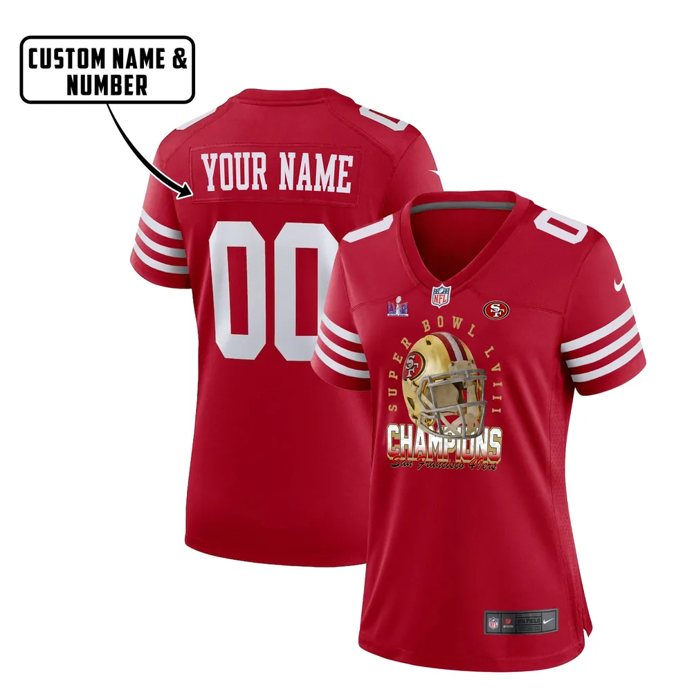 San Francisco 49ers Champions 2024 Helmet Art Game Jersey – Women, Red V36