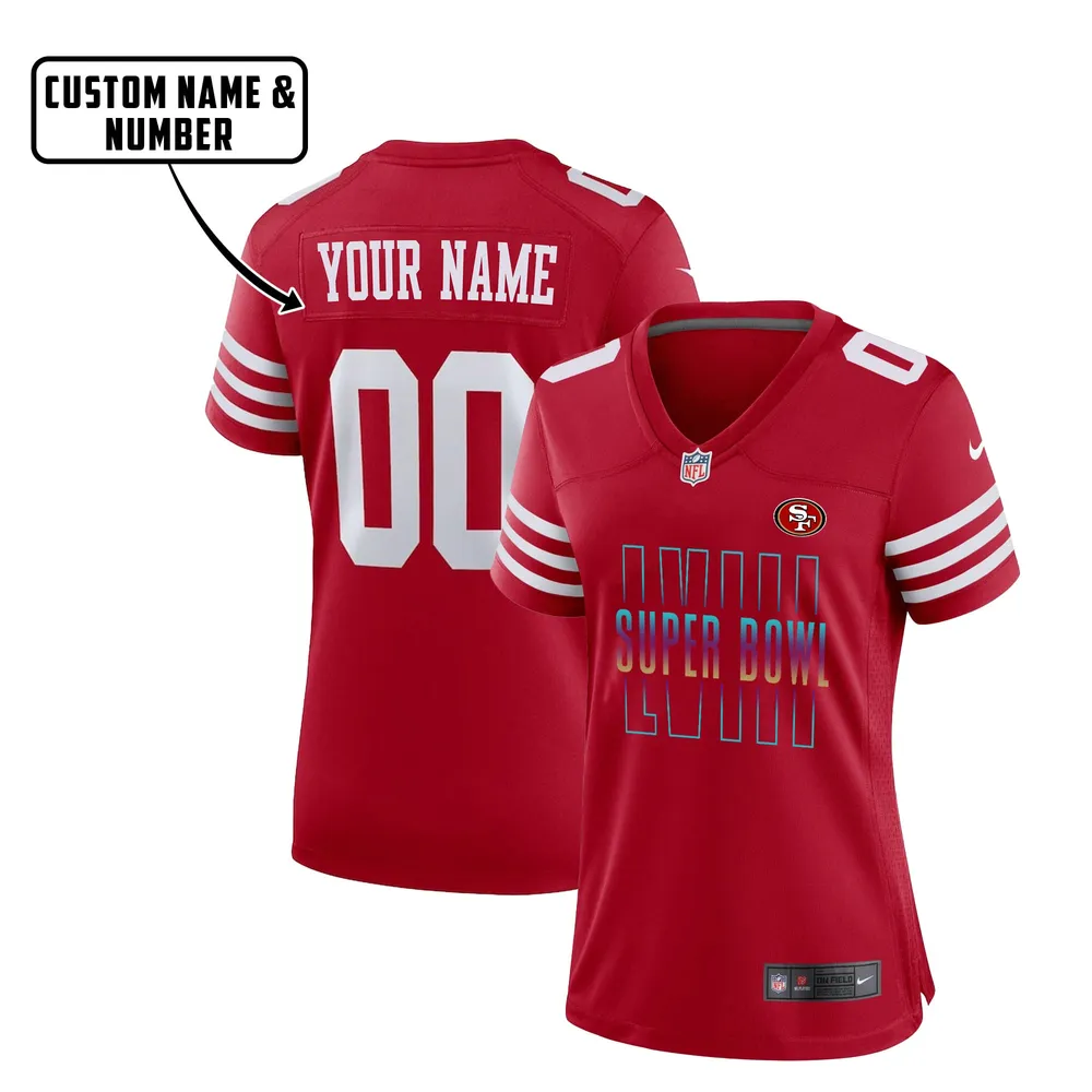 San Francisco 49ers LVIII Champions Colorfull Game Jersey – Women, Red V14