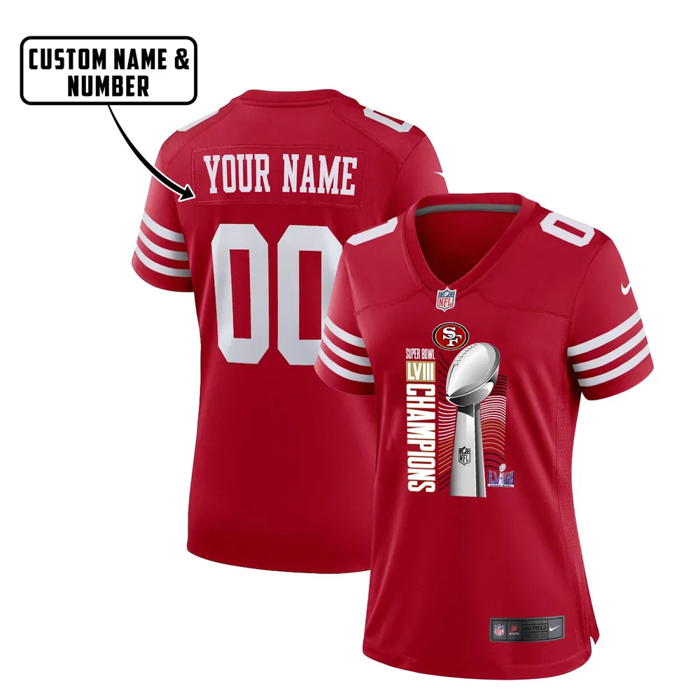 San Francisco 49ers LVIII Champions Waves Game Jersey – Women, Red V21