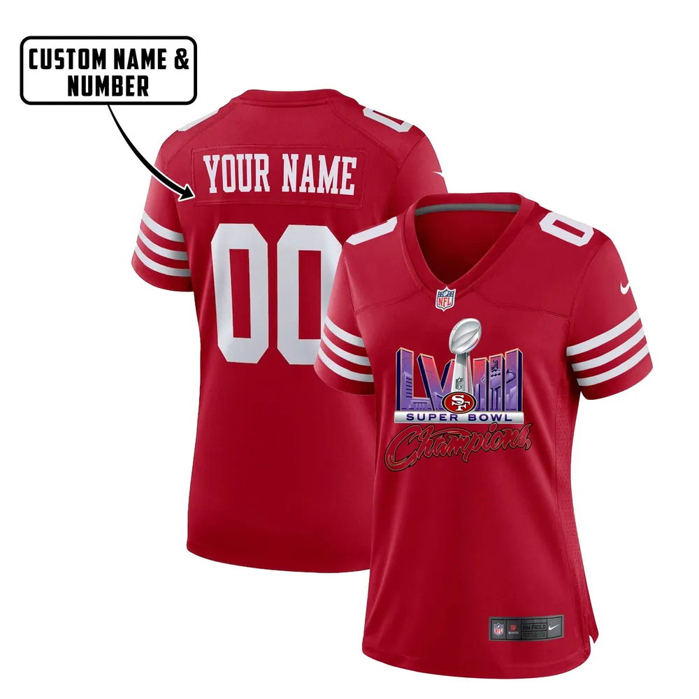 San Francisco 49ers LVIII Champions Logo Game Jersey – Women, Red V9