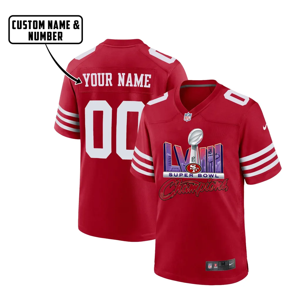 San Francisco 49ers LVIII Champions Logo Game Jersey – Men, Red V9