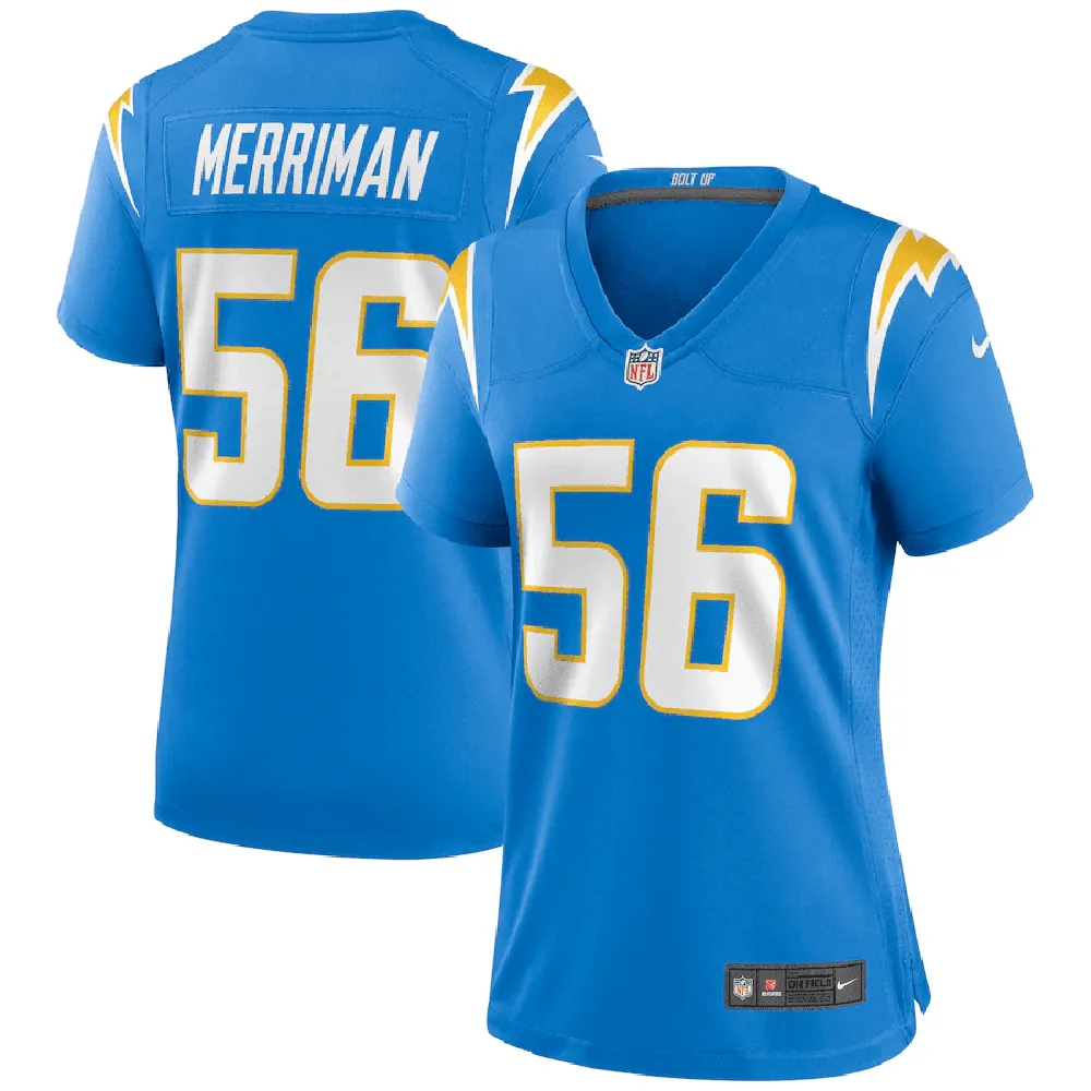 Shawne Merriman 56 Los Angeles Chargers Women’s Game Retired Player Jersey – Powder Blue