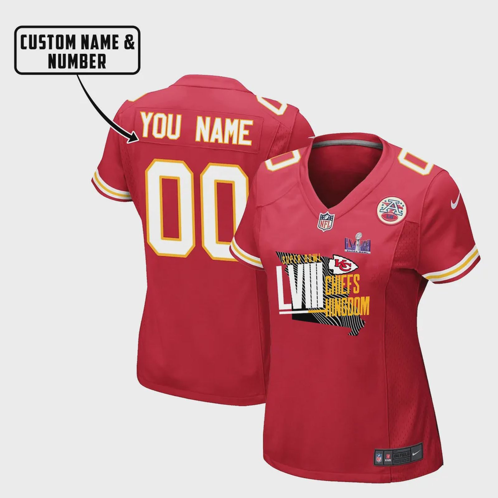 Kansas City Chiefs Lviii Champions Map Game Jersey – Women, Red V15