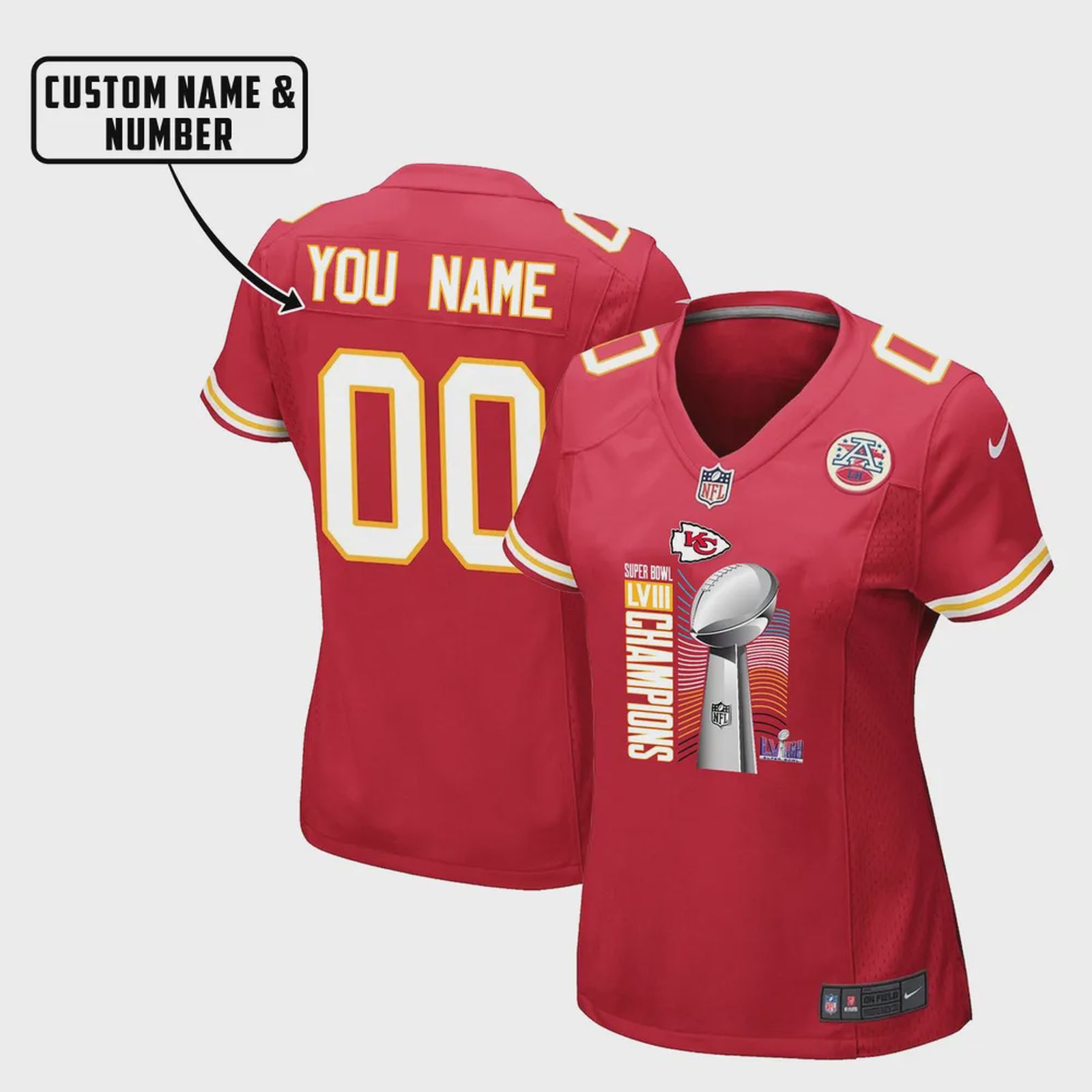 Kansas City Chiefs Lviii Champions Waves Game Jersey – Women, Red V21