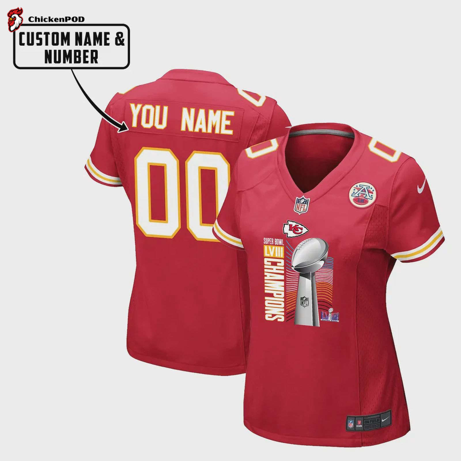 Kansas City Chiefs Lviii Champions Waves Game Jersey – Women, Red V21