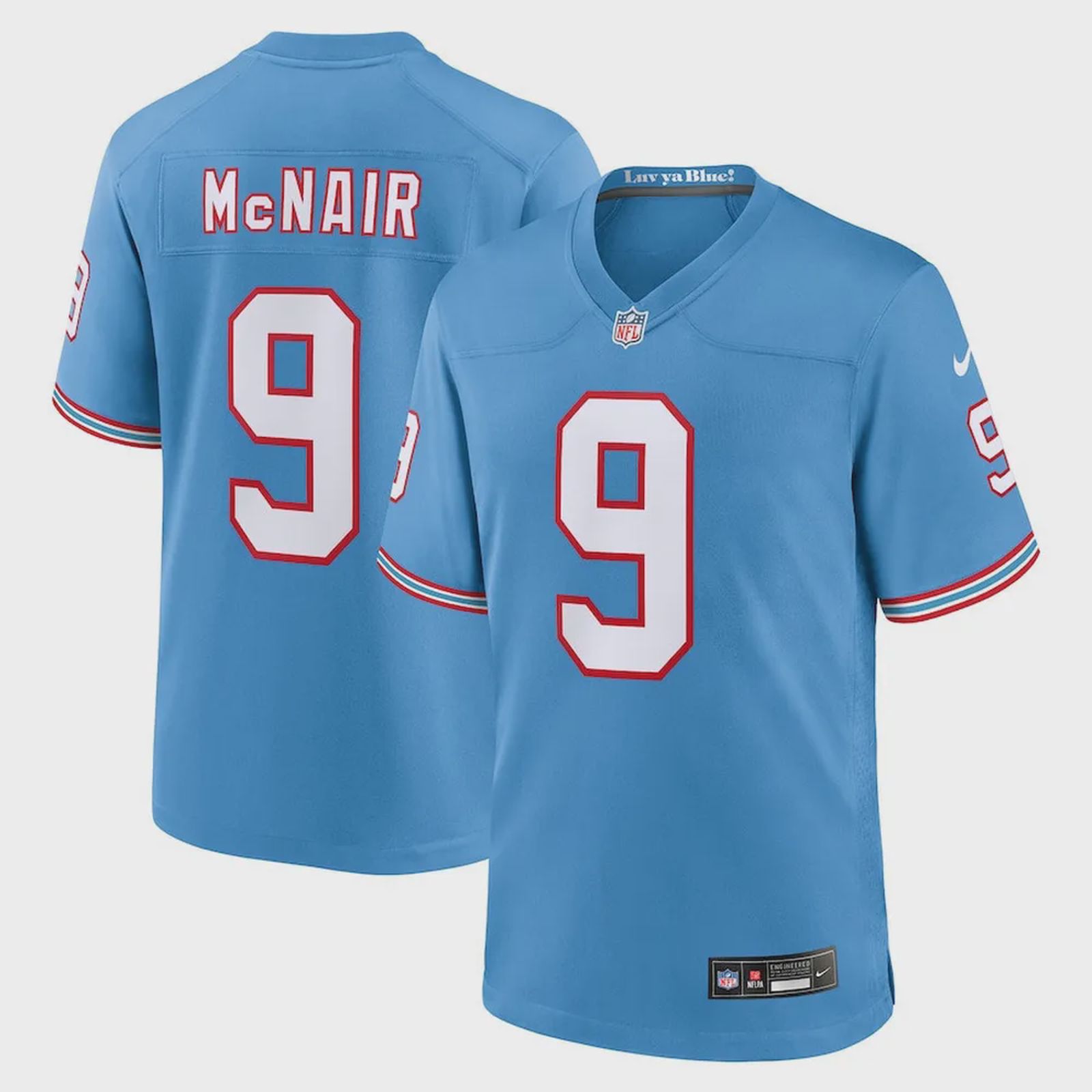 Steve McNair 9 Tennessee Titans Oilers Throwback Retired Men Game Jersey – Light Blue