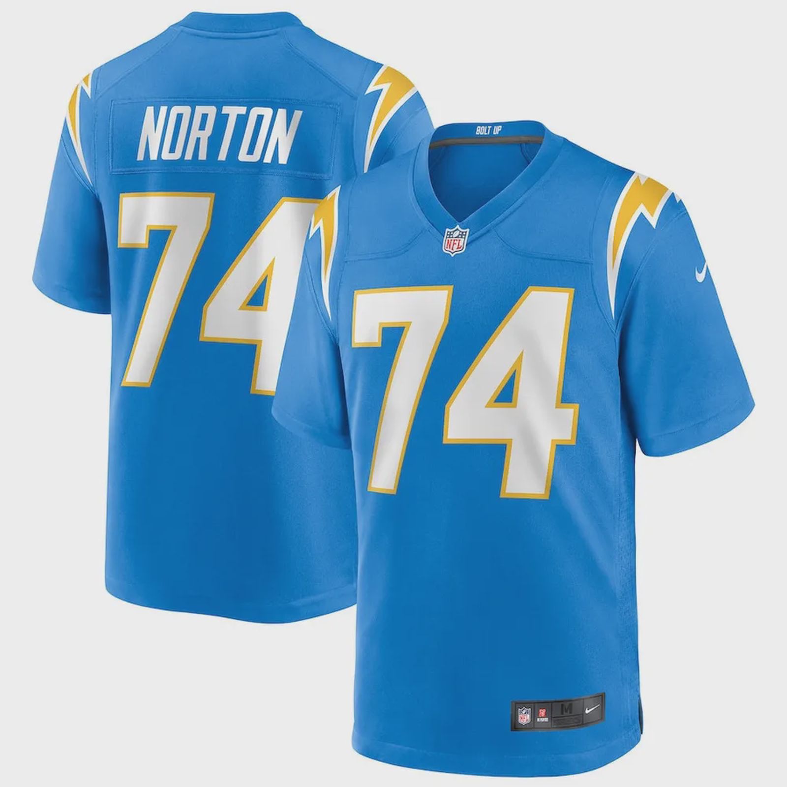 Storm Norton 74 Los Angeles Chargers Team Game Jersey – Powder Blue