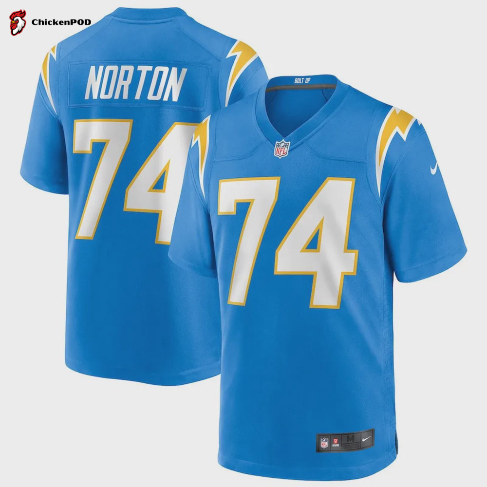 Storm Norton 74 Los Angeles Chargers Team Game Jersey – Powder Blue