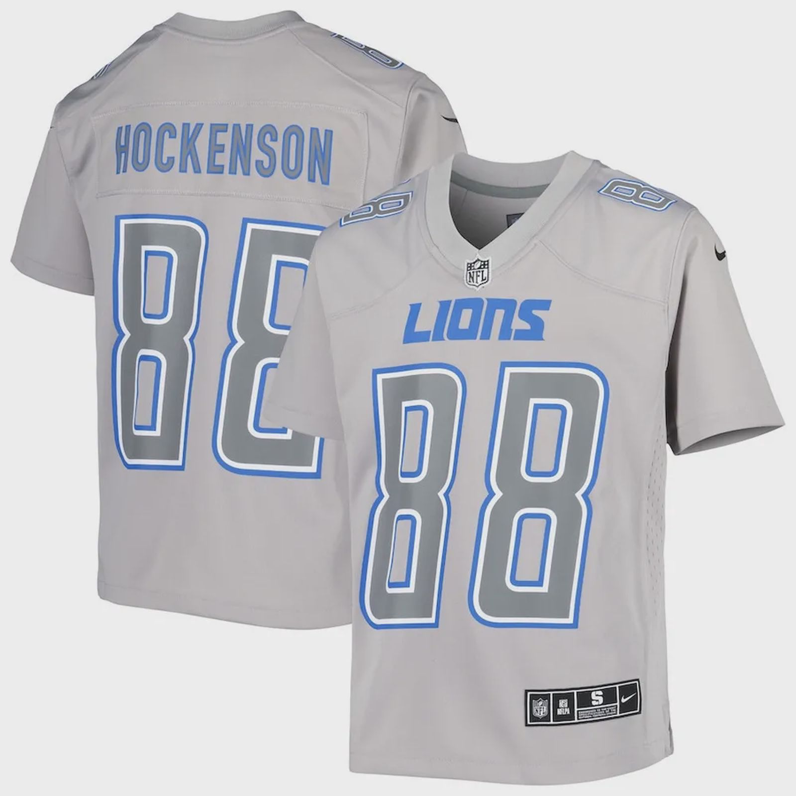 T. Hockenson 8 Detroit Lions YOUTH Atmosphere Game Jersey – Gray