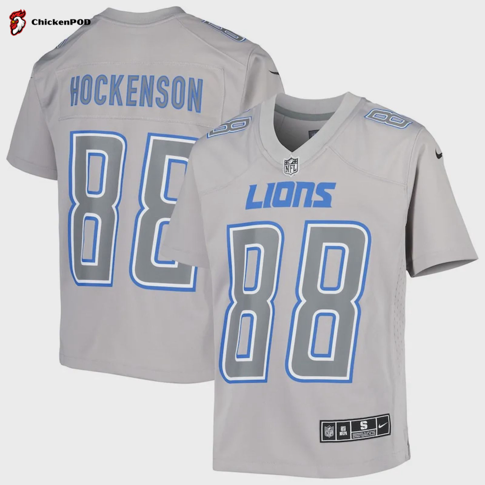 T. Hockenson 8 Detroit Lions YOUTH Atmosphere Game Jersey – Gray