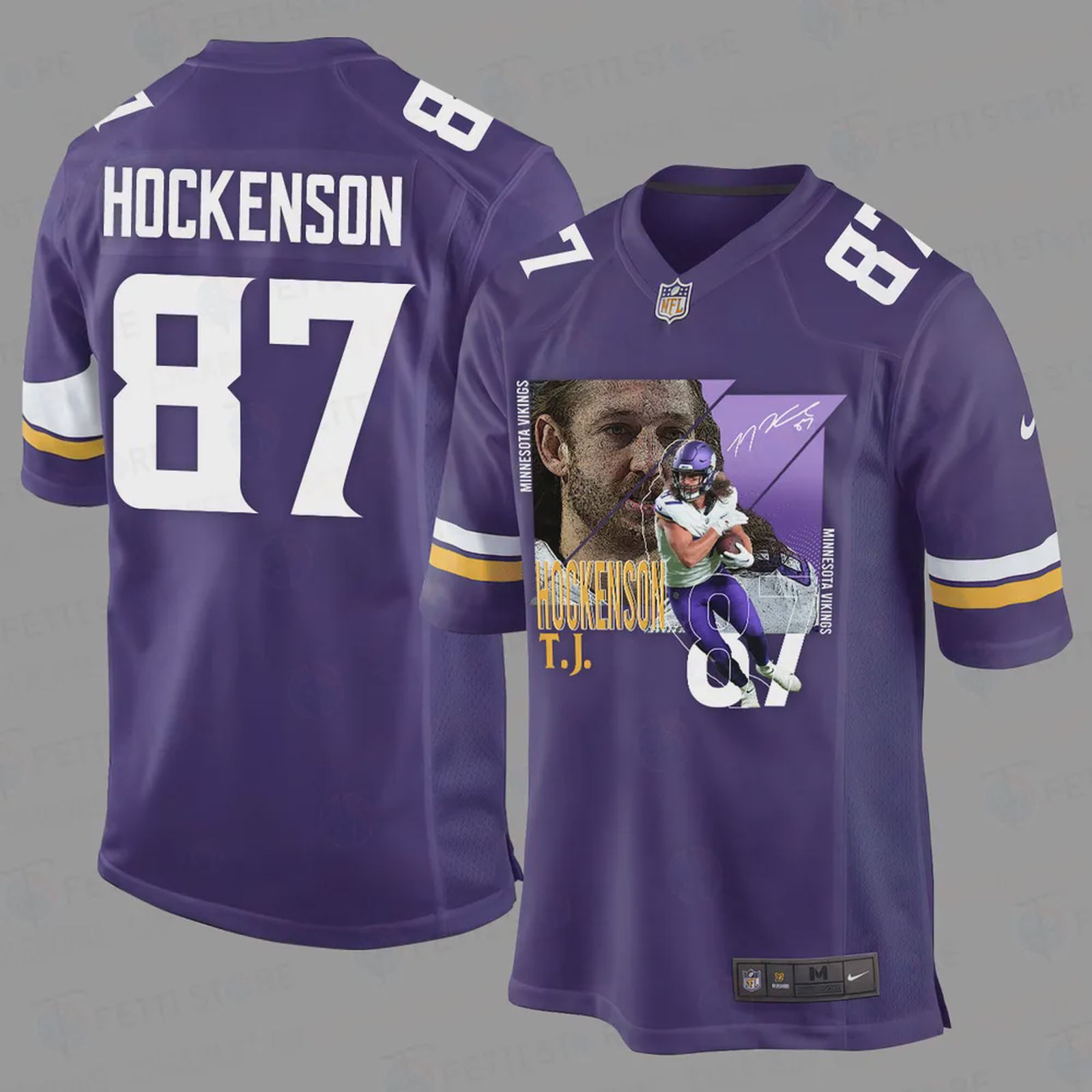 T. Hockenson 87 Minnesota Vikings Art Design Game Jersey – Men, Purple