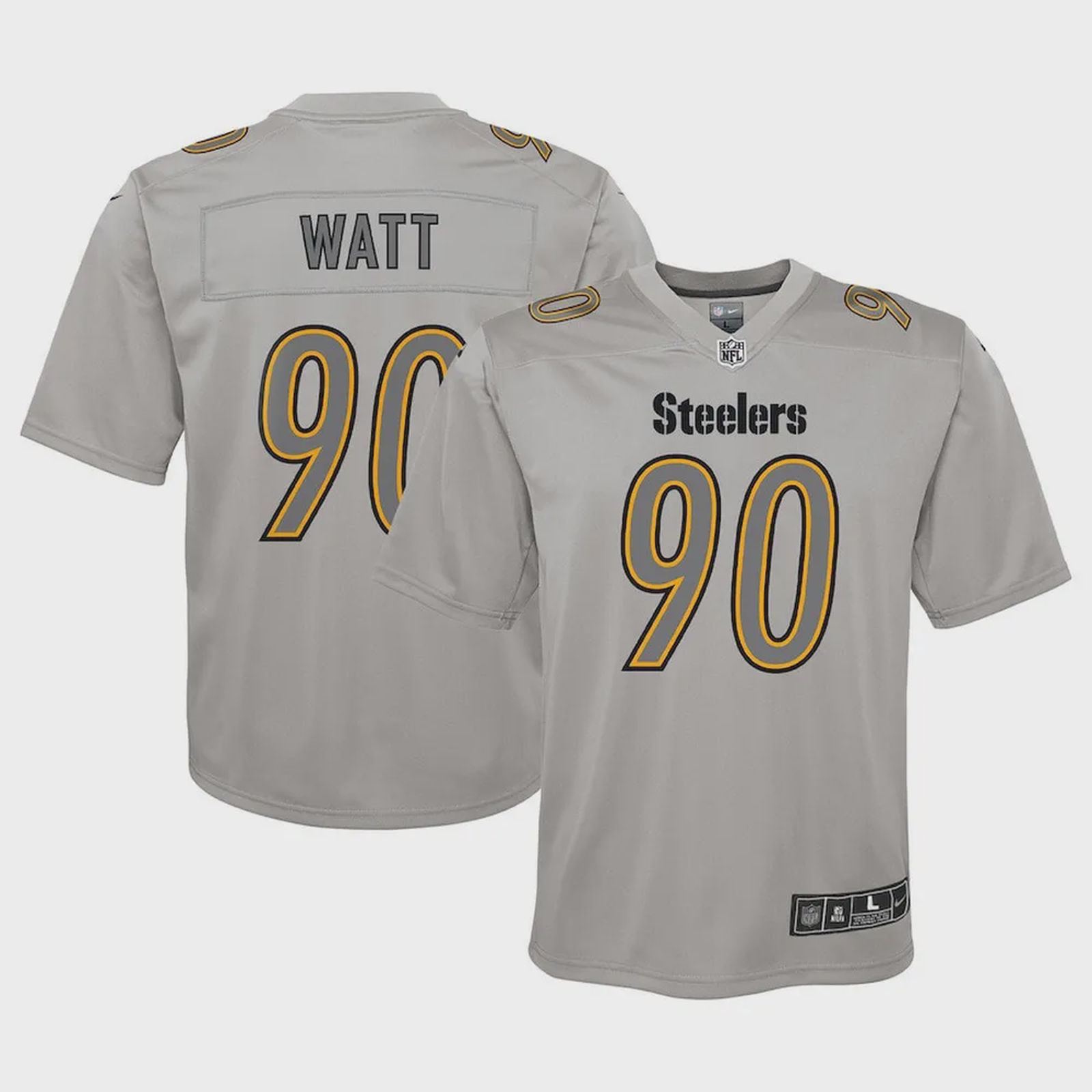 T. Watt 90 Pittsburgh Steelers Youth Atmosphere Game Jersey – Gray